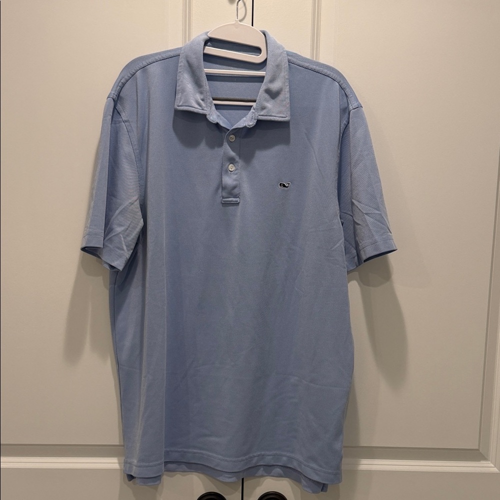 Vineyard Vines Men’s Pique Performance Polo, Light Blue Heathered, Large